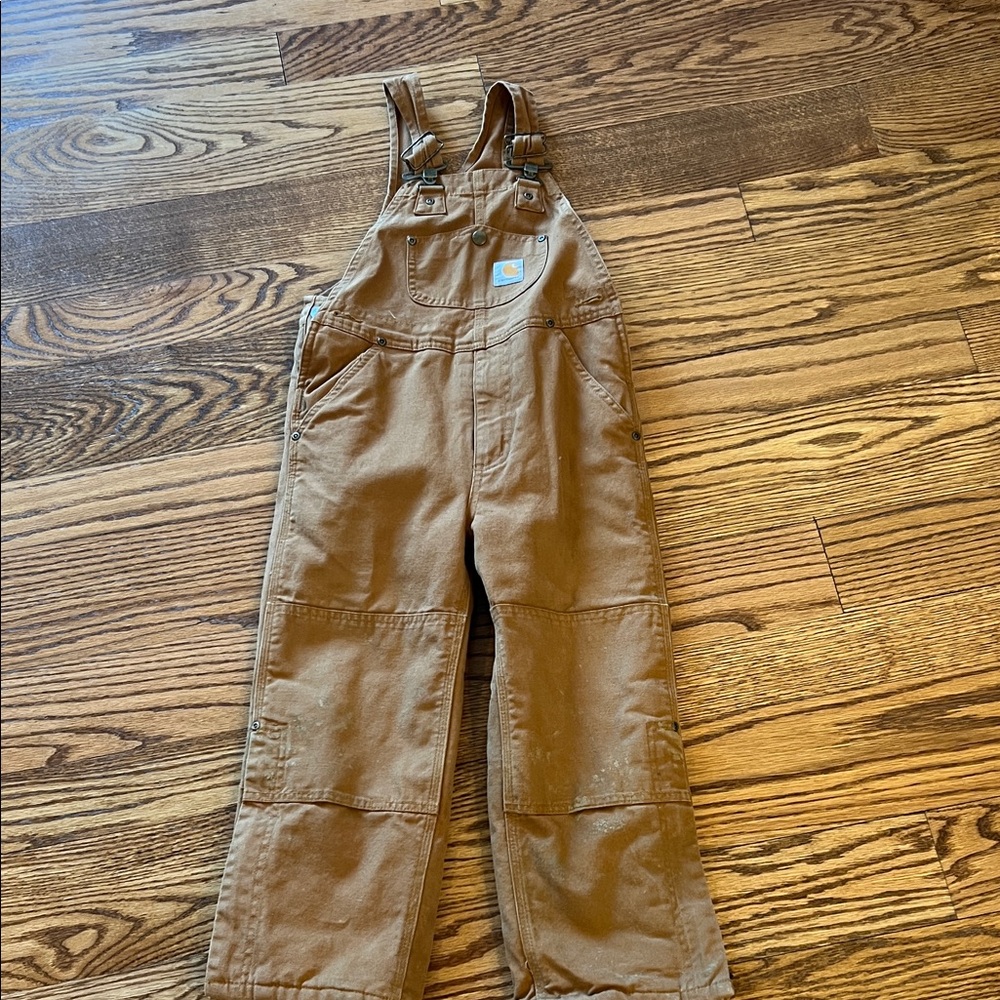 Kids Carhartt Brown Bib Overalls with Logo Patch